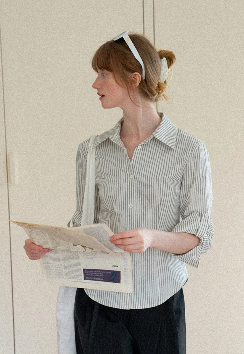 Striped Button Down Shirt with Roll Up Sleeves